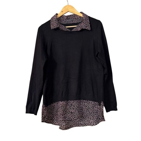 Adrianna Papell shirttail twofer sweater black size large - Picture 1 of 9